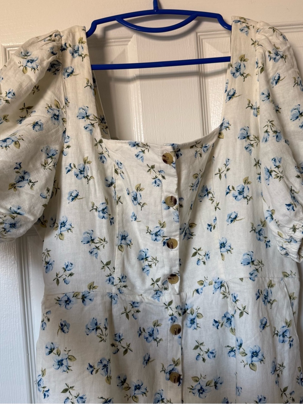 Old Navy Cream Smocked Top with Blue Floral Print - Picture 2 of 5